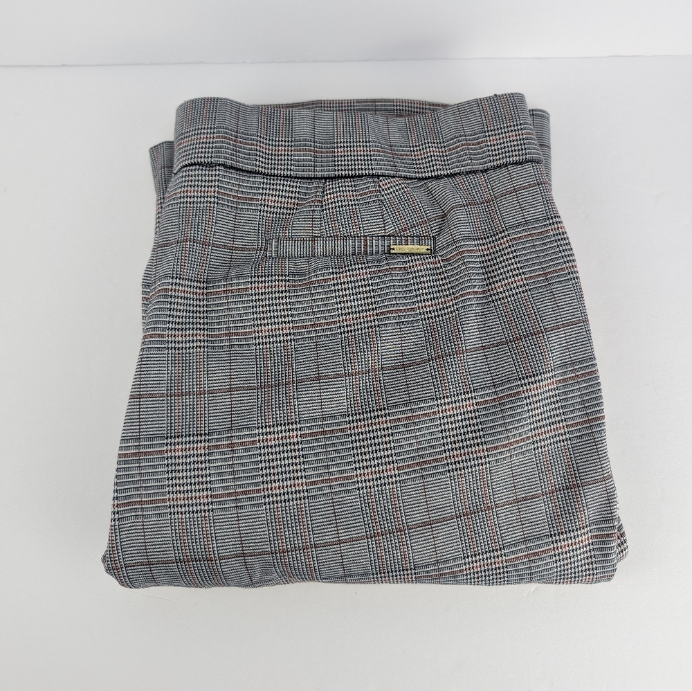 Anne Klein Gray Plaid Pull-On Dress Pants (Size: X-Large)